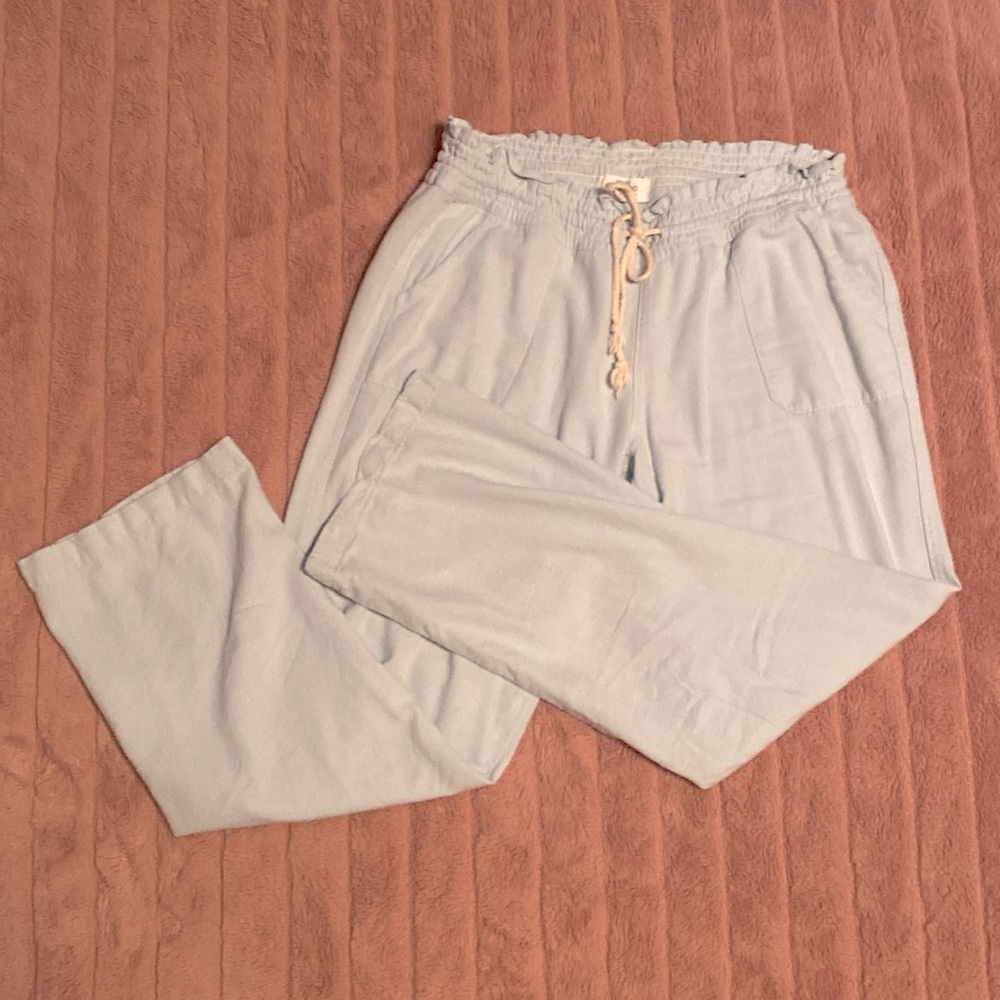 Light Blue Linen Drawstring Pants